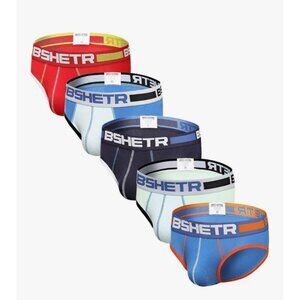 Bshetr Mens Underwear Brief 5-pack, cotton low rise, multi color, New